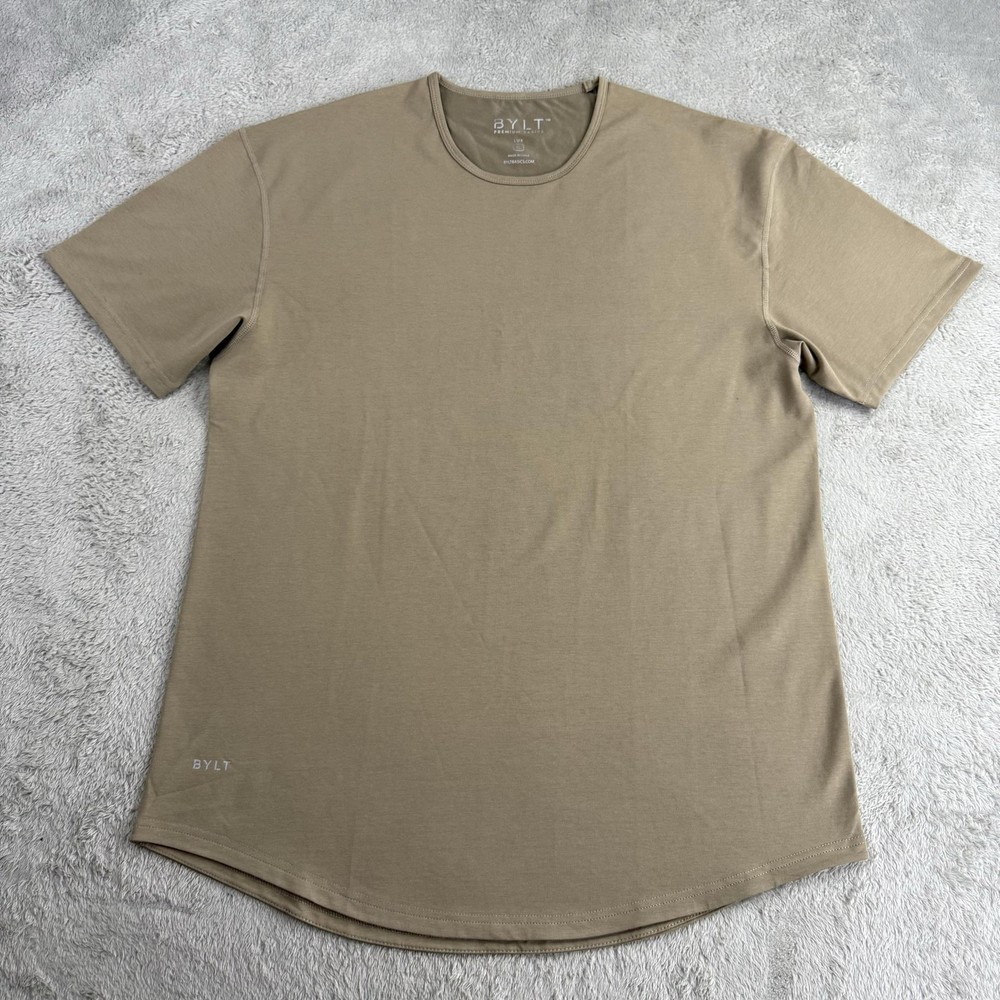 BYLT Shirt Mens XL Beige Driftwood Drop-Cut Lux Performance Crew Tee Athleisure