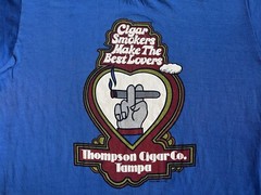 VINTAGE Cigar Smokers Make The Best Lovers Tampa Shirt Large Blue 80s