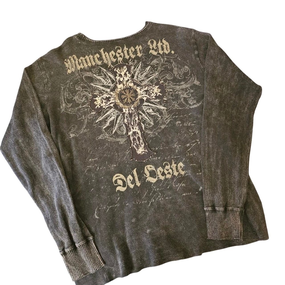 Y2K Manchester Ltd Del Oeste Thermal Shirt Mens XXL Black Gothic Studded Grunge