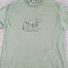 Fairbanks Alaska Shirt Mens Medium Green Graphic Crew Neck Short Sleeve Stretch