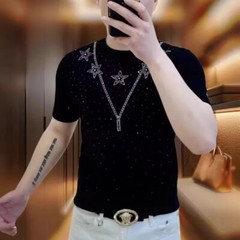 New Fashion Trend Stars Hot Diamonds Rhinestones Summer Luxury Men T-Shirt