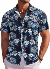 Men’s Hawaiian Shirt Short Sleeve Floral Button Down Tropical Beach Holiday Top