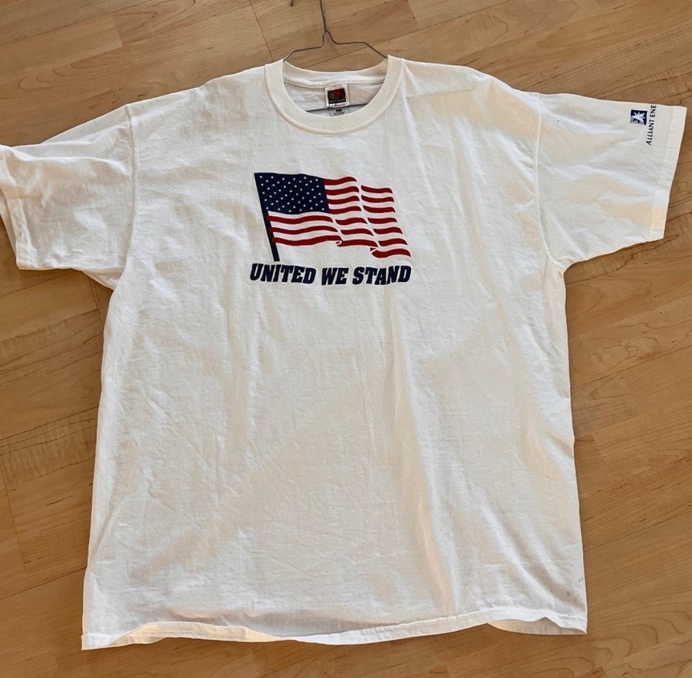 Vintage Y2K American Flag “United We Stand” Tshirt 2XL White Men’s 4th Of July