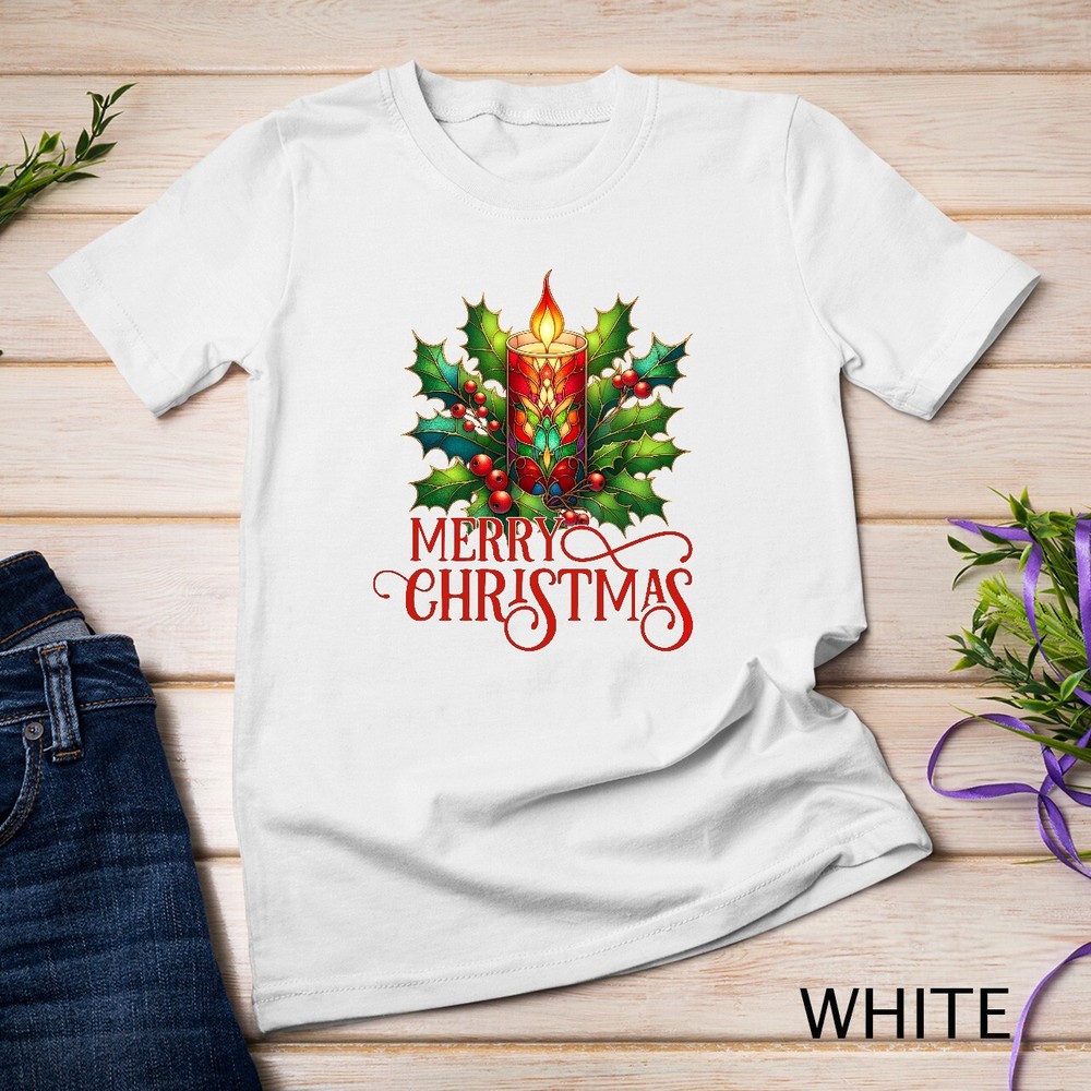 Beautiful and Festive Holiday Candle Graphic Funny Christmas Unisex T-shirt