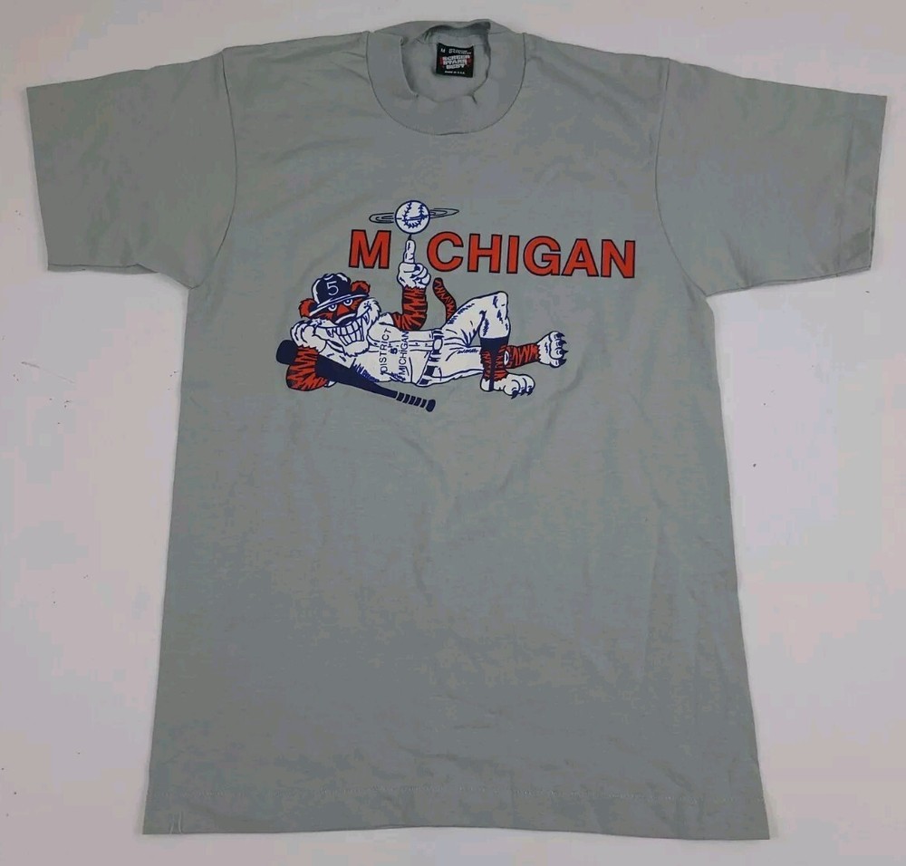 Vintage 80s Michigan District Baseball Team T Shirt Vtg Tigers Sport USA Detroit