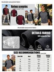 Mens Contrast Baseball Long Sleeve T Shirt Casual Top 100% POLYSTER 4 Colours
