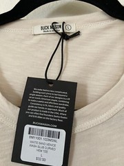 NWT Buck Mason Men’s Tee White Sand Venice Wash Slub Cotton Curved Hem T shirt