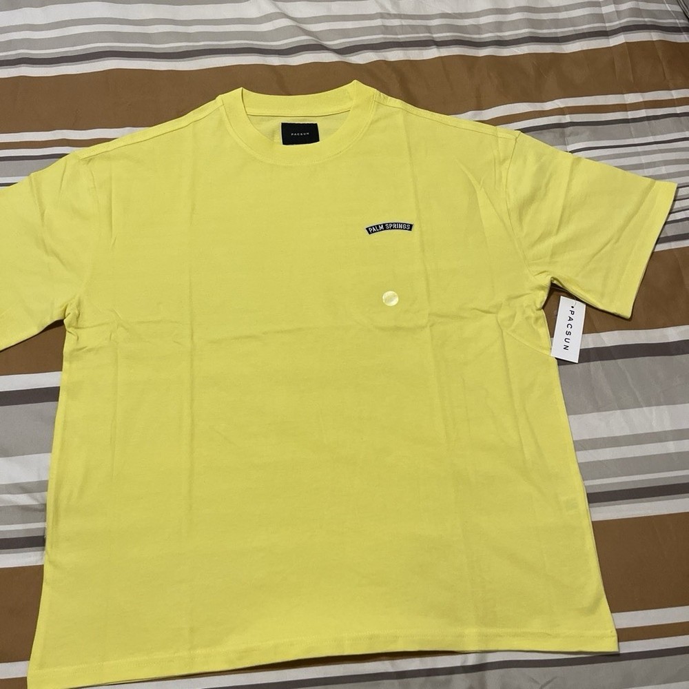 Pacsun Yellow Solid Crew Neck Short Sleeve T-Shirt L Palm Springs Embroidered