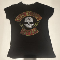 Kat Von D High Voltage Tattoo Black Skull Graphic Logo Crew Neck T-Shirt M