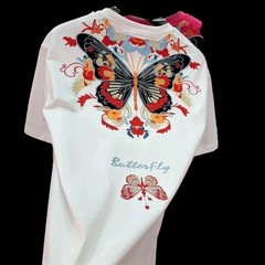 Luxury Butterfly Embroidery Cotton T-Shirt Heavy Texture Loose Fit Casual Tee