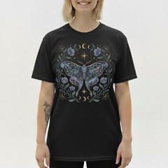 Galaxy Moth T-Shirt Celestial Moon Phase Floral Witchy Mystical Nature Gift
