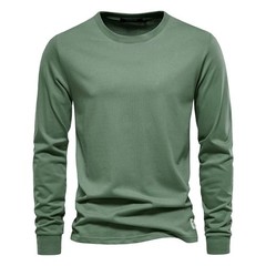 Solid Color Cotton T Shirt Men Casual O-neck Long Sleeved Mens Tshirts