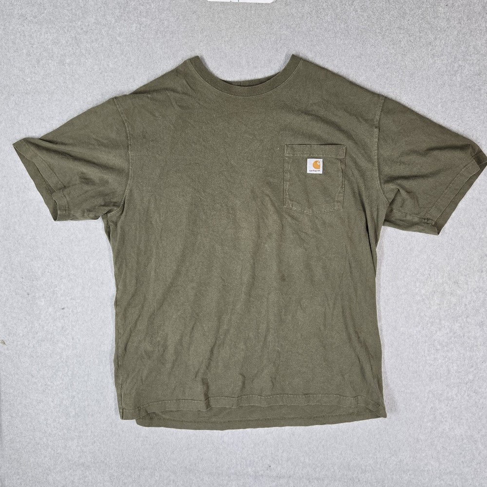 Carhartt Men Shirt XL Green K87 Iconic Pocket Original Fit Heavyweight Crew Neck