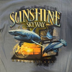 Reel Legends Mens Sunshine Skyway Fishing Shark Graphic T-Shirt Blue Medium