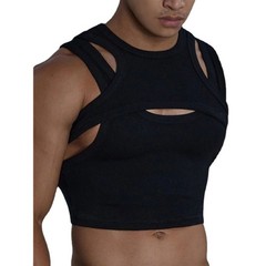 2Piece Men’s Street Fashion Sexy Tight Fitting Irregular Vest Sling T-Shirt