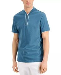 INC Men’s Regular-Fit Ottoman Stripe Baseball-Collar Shirt in Dusty Teal-XS