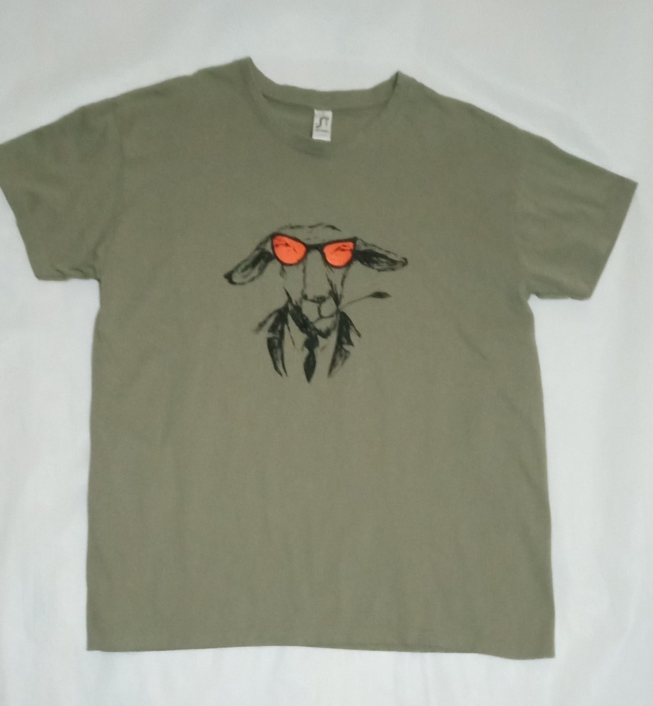 Donkey / Goat with Sunglasses Green T-Shirt SOL’S REGENT Size L 100% Cotton