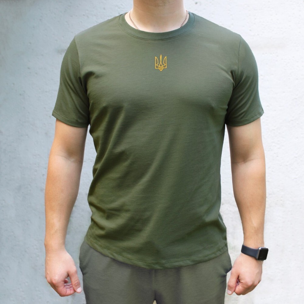 Ukraine Tryzub embroidered t-shirt men, Zelensky t-shirt Tryzub khaki black