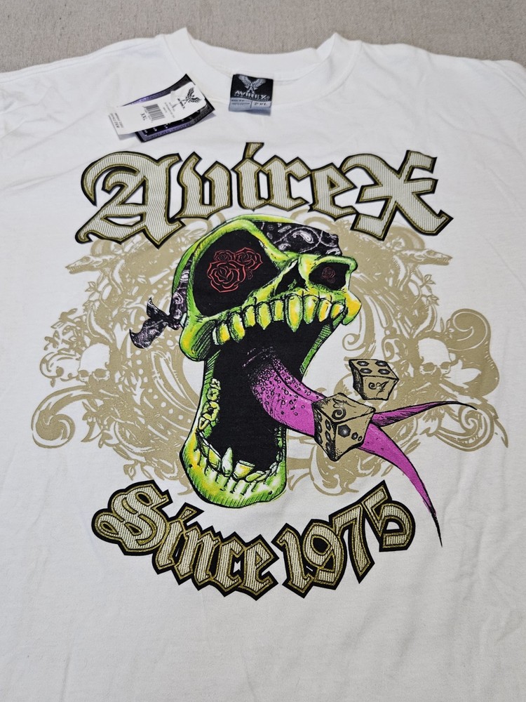 Avirex NWT Vintage Y2K Tshirt Men’s XXL White Skull Dice Multicolored RARE