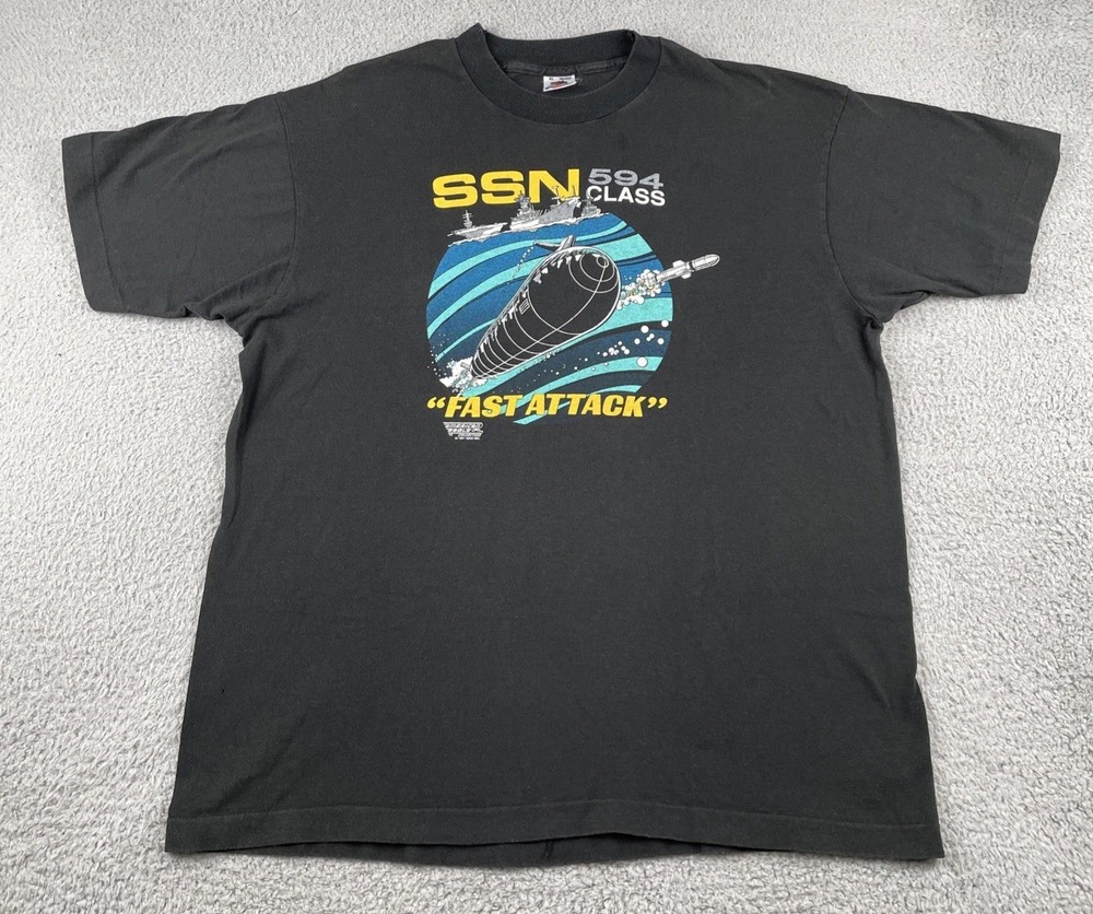 Vtg FOTL Adult XL Black Shirt SSN 594 Class Nuclear Powered Submarine 1991 USA