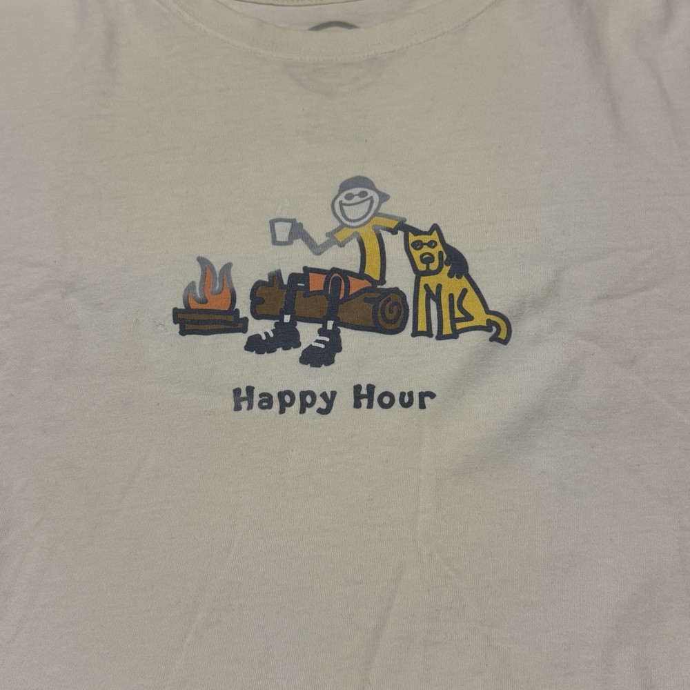 Life Is Good Happy Hour Camping Dog T Shirt Mens XL Cream