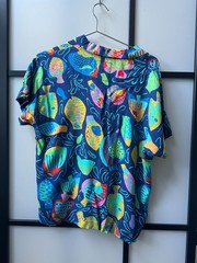 Ken Done Vintage Novelty Print Button Up Fish Pop Art Oceancore Deep Sea – S