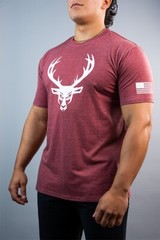 2 Pack Bucked Up Men’s Flag T Shirt Heather Maroon/White/Black Logo Size L New