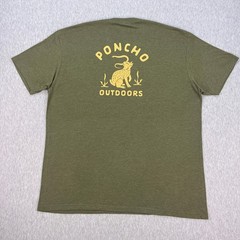 Poncho Outdoors T-Shirt Mens 2XL Heather Olive Green Bobcat Snake Logo Tee