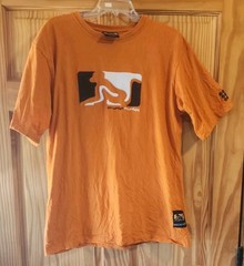 Vintage? DrunknMunky Orange Shirt Tee Mens Sz L Front Suede Like Logo Patch