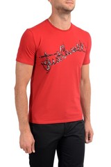 Just Cavalli Men’s Red Graphic Print Crewneck Stretch T-Shirt US 2XL IT 56