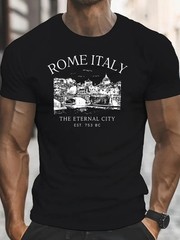 Rome Italy Skyline T Shirt Colosseum Graphic Vintage City Travel Casual Tee