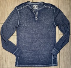 Buckle Black Men’s Slub Long Sleeve Burnout Henley Shirt Medium Blue Waffle