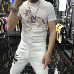 New Fashion Trend Horse Hot Drilling Rhinestones Summer Luxury Men T-Shirt