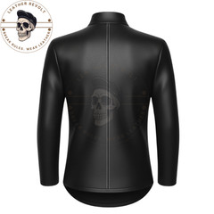 Men’s Black Lambskin Leather Fitted Shirt High Neck Slim Fit Motorcycle Style
