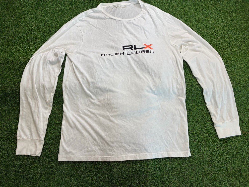 RLX Ralph Lauren Long Sleeve T-Shirt White Logo Graphic Size Large