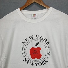 Vintage Fruit Of The Loom T Shirt Mens Large White Cotton Graphic New York Apple