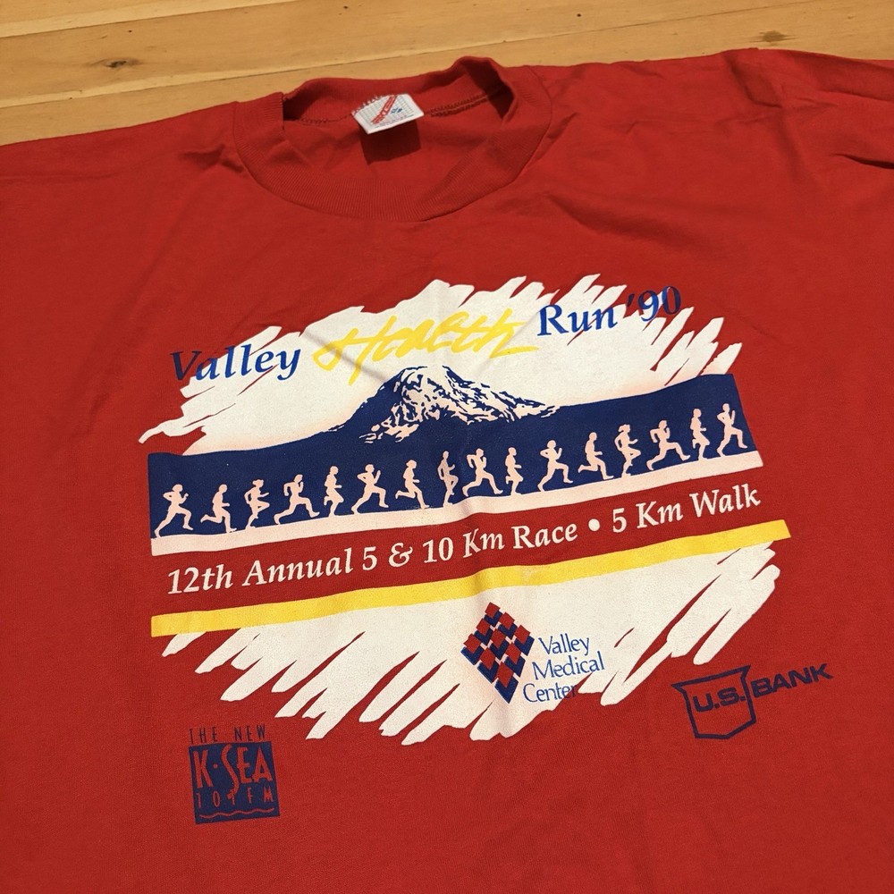 Vintage 90s Jerzees Valley Health Run 5K Mens XL single stitch Mt Rainier