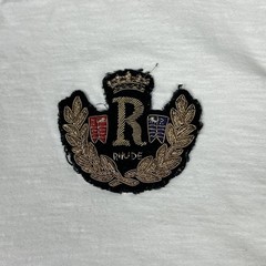 RHUDE Shirt Mens Large White Crest Patch Embroidered Slub Cotton Tee Streetwear