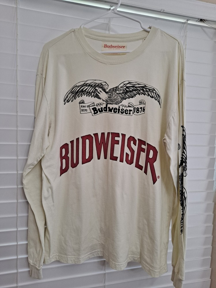 Budweiser King of Beers 1876 Eagle Pacsun Cream Med Long Sleeve Graphic T-Shirt