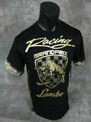 Mens T-Shirt GRAND PRIX RACING with GOLD FOIL Seams Urban Style Red White Black