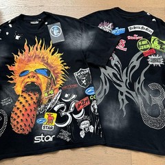 Hell Studios star Flame lip nail printing Tee Mens Short Sleeve T-shirt