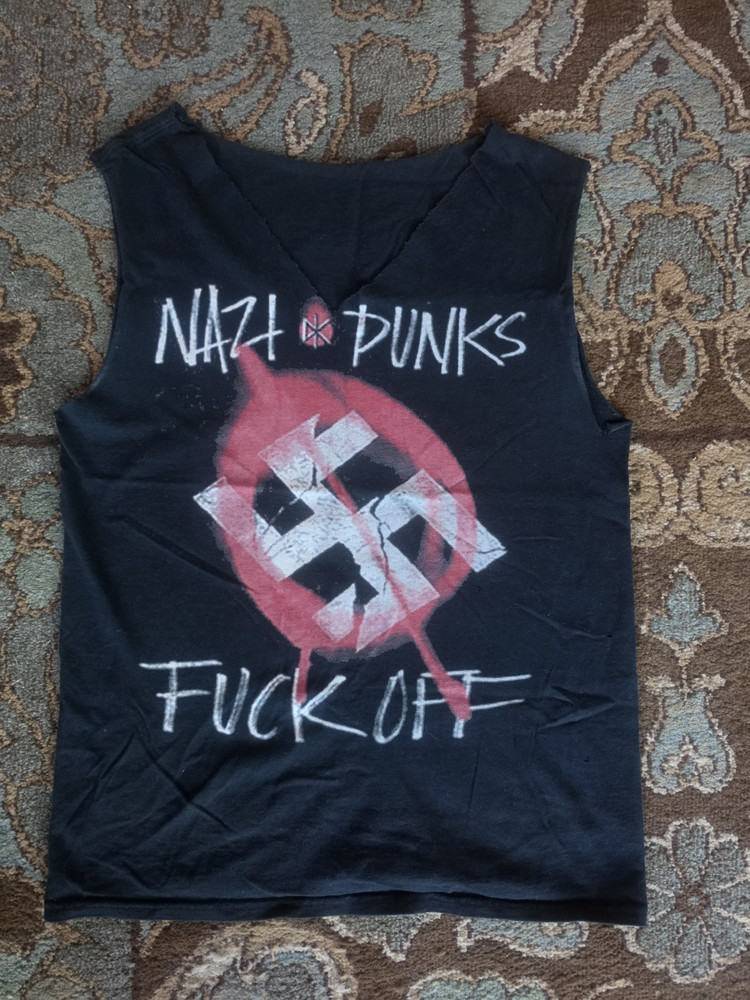 VTG DIY Cut-Out Dead Kennedys Shirt MED: CRUST PUNK BIKER MOTO THRASHED Y2K