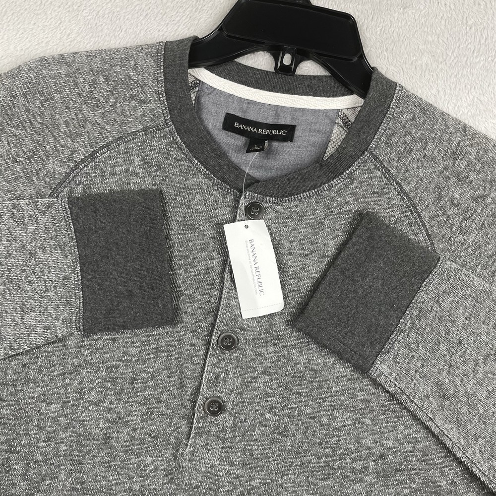 New Banana Republic Henley Shirt Mens Large Heather Gray Long Sleeve Preppy NWT