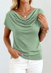 Womens Tops Dressy Casual Clothing 2026 Summer Cowl Neck Short Sleeve Blouses…