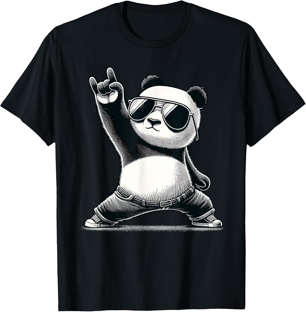 Retro Panda Rock Music Gift Funny Panda T-Shirt