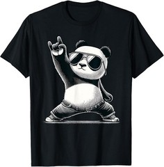 Retro Panda Rock Music Gift Funny Panda T-Shirt