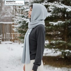 Hooded Scarf Women Winter Warm Knitted 2in1 Hat Balaclava Neck Warmer