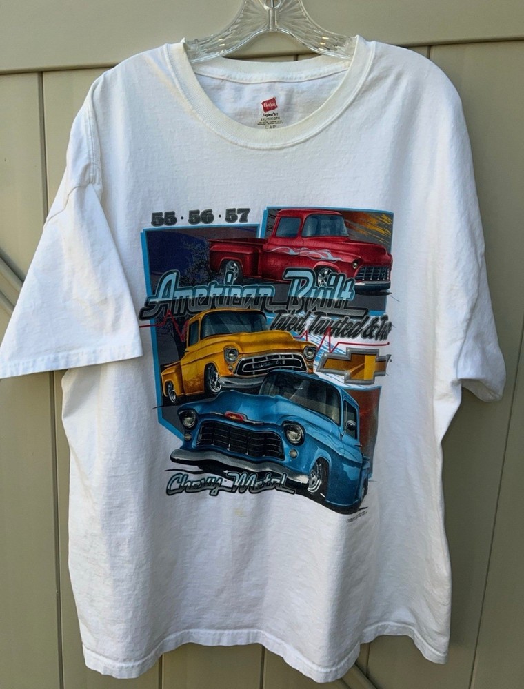 Chevrolet Trucks ’55-’57 TShirt Hot Rod White Short Sleeve Cars Mens 2XL
