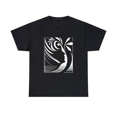 Unisex Adult T Shirt Designer Black White Elegant Tree With Face in Art Deco Tee