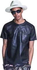 New Handmade Stylish Leather T Shirt Men’s Genuine Lambskin Casual Wear Summer